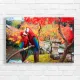 Vibrant Macaws in Autumn Garden Canvas Print