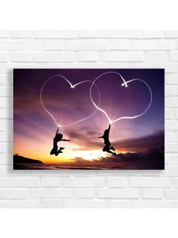 Romantic Heart Sunset Couple Canvas Print