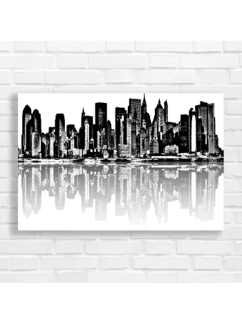 Monochrome Cityscape Reflection Canvas Print