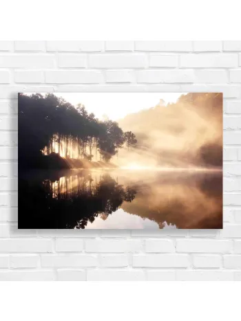 Misty Morning Lake Landscape Canvas Print