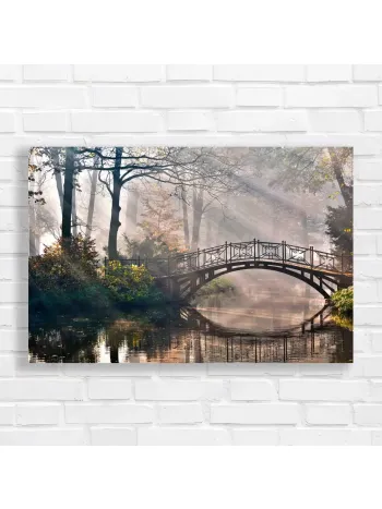 Misty Bridge Serenity Autumn Park Canvas Print