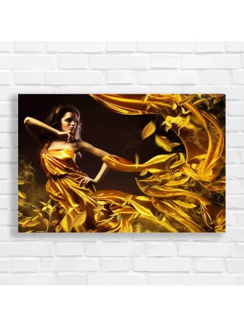 Golden Elegance Woman Flowing Fabric Canvas Print