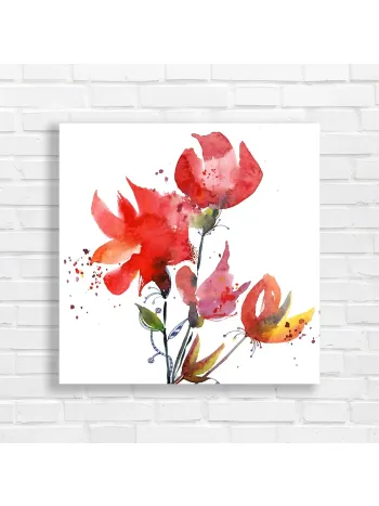 Vibrant Red Floral Watercolor Canvas Print