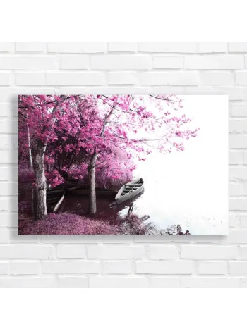 Enchanting Pink Forest & Boat Canvas Print