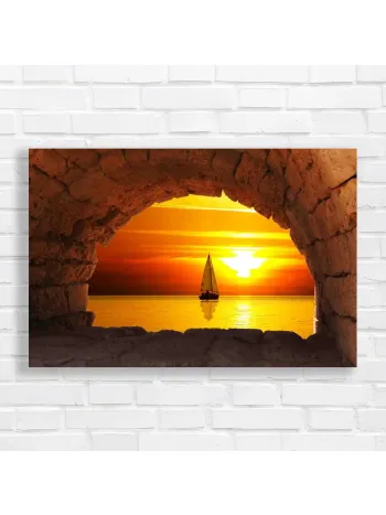 Golden Sunset Sailboat Arch Canvas Print