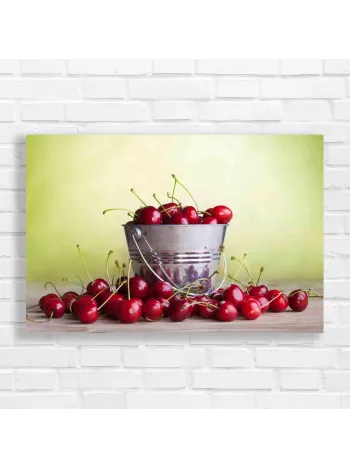 Fresh Red Cherries in Bucket Canvas Print