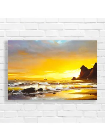 Golden Sunset Sailboat Beach Landscape Canvas Print