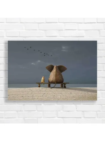 Friendship on the Beach Elephant Canvas Print