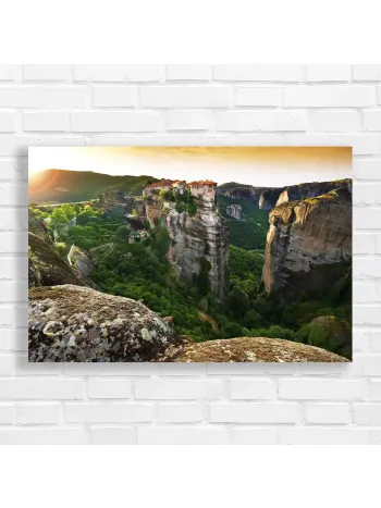 Meteora Monasteries Sunset Wall Art Canvas Print