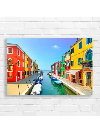 Vibrant Burano Canal Italian Homes Canvas Print