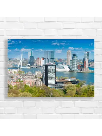 Rotterdam Cityscape Bridge & Cruise Ship Canvas Print