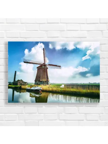Iconic Dutch Windmill & Canal Landscape Canvas Print
